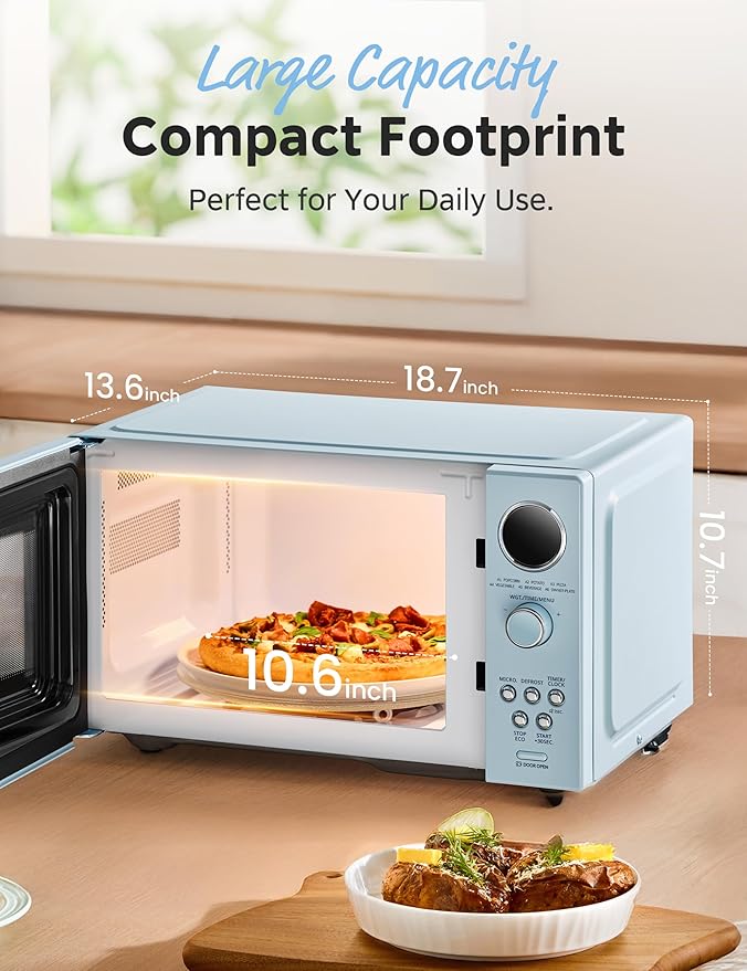 COMFEE Retro Ovens, Small 6 Auto Menus, 0.9 cu.ft Countertop Compact Microwaves with Multi-Stage Cooking, Mute Function, LED Digital, Green/900W, CMO-MMP02AA(GN), Green