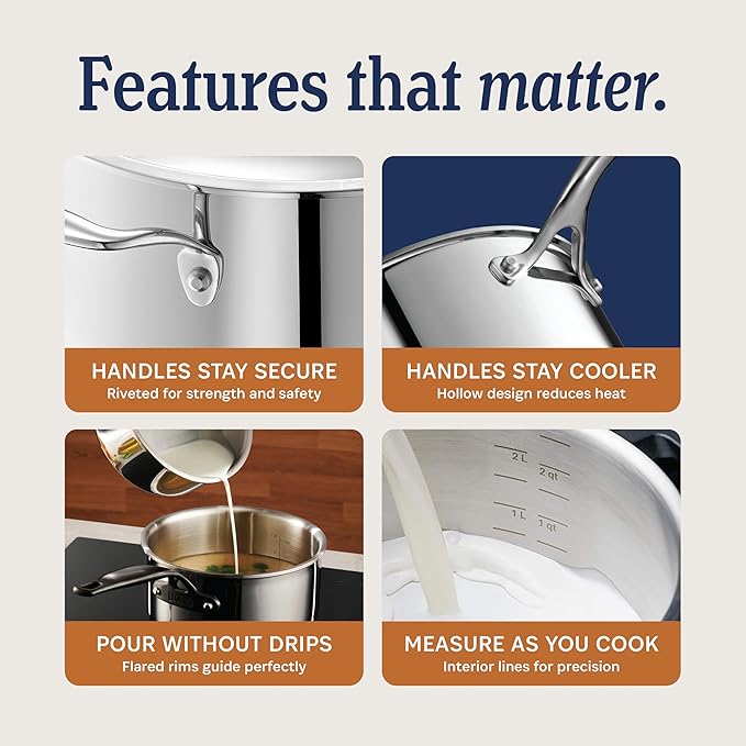 LEGEND COOKWARE 5-Ply Stainless Steel Cookware Set, 7-Piece Pots and Pans Set - Induction Compatible, Oven Safe 800°F - Non-Toxic, No Coatings - Built to Last Generations