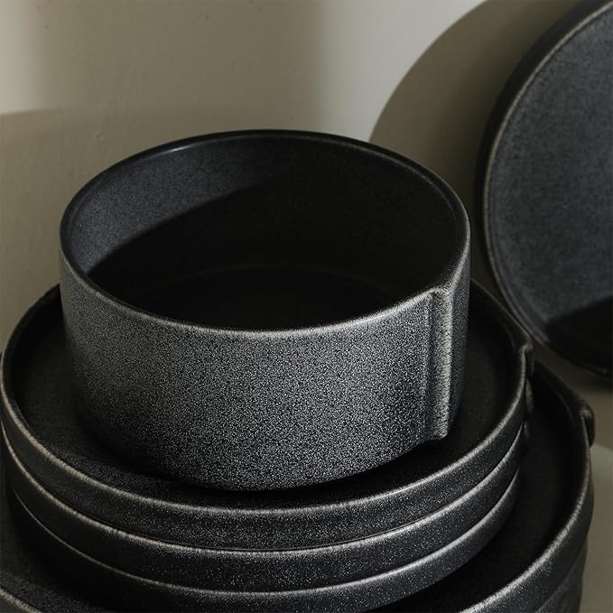 Stone Lain Bao 24-Piece Dinnerware Set Stoneware, Charcoal