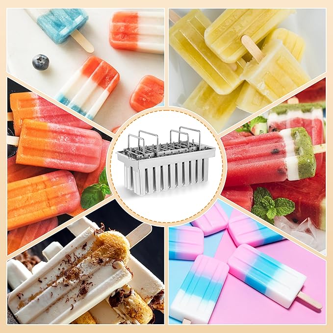 WICHEMI Stainless Steel Popsicle Molds Commercial Ice Pop Molds 20PCS Ice Lolly Popsicle Mould Ice Cream Maker Mold Stick Holder with Lid Single Cup Capacity 85g