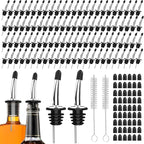 96-Pack Stainless Steel Pour Spouts for Liquor Bottles Oil Vinegar and Wine,Liquor Bottle Pourers with Rubber Dust Caps,Bar accessories,Pourers for Bartending
