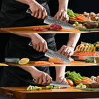 Sunnecko Damascus Kitchen Knife Set 3 Piece, Sharp Chef Knife Set Professional Kitchen Knives Sets Full Tang with Gift Box