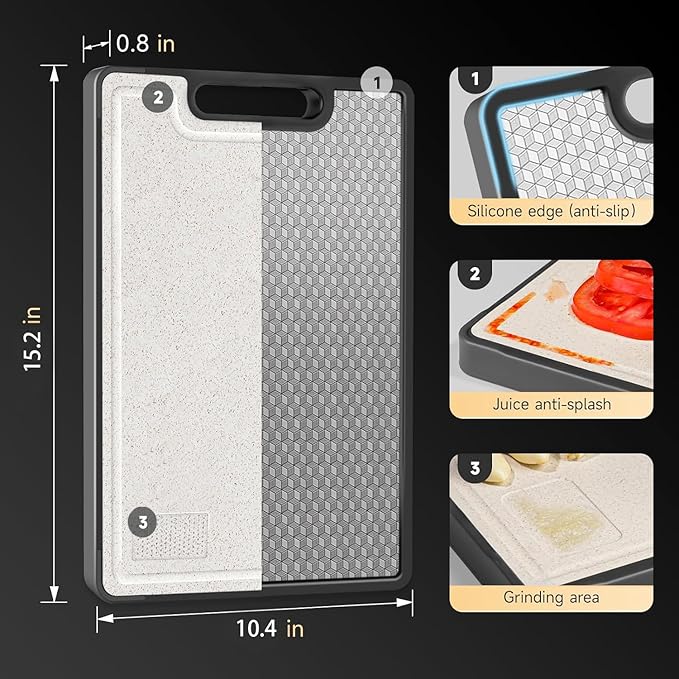 Titanium Cutting Boards for Kitchen, Cutting Board Double Sided Food Grade, Pure Titanium and Wheat Straw PP, Dishwasher Safe Easy to Clean Size 15”×10”