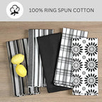 Assorted Kitchen Towels Large 16x26 Inch 100% Cotton Set of 5 - Dish Cloths Towels with Hanging Loop - Soft Absorbent Washable Tea Towels for Kitchen - Quick Drying Dish Towels Black