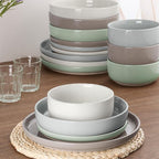 HaWare 16-Piece Plates and Bowls Set for 4, Stoneware Dinnerware Sets with Pasta Bowl, Dishes Set for Home Restaurant, Speckled Multicolor