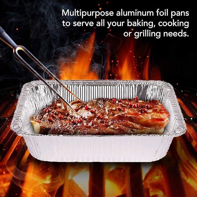 Stock Your Home Aluminum Pans 9x13 Disposable Foil Baking Pans (Pack Of 100) - Half Size Steam Table Deep Pans - Tin Foil Pans Great for Cooking, Heating, Storing, Prepping Food