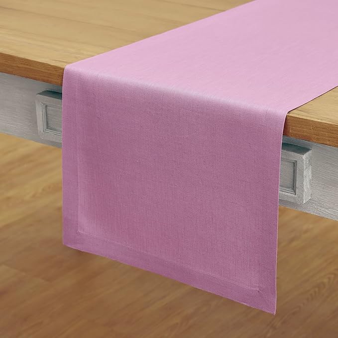Solino Home Linen Violet Table Runner 60 Inches - 100% Pure Linen Farmhouse Short Table Runner 14 x 60 Inch Ideal for Dresser and Coffee Tables - Summer, Halloween - Fete