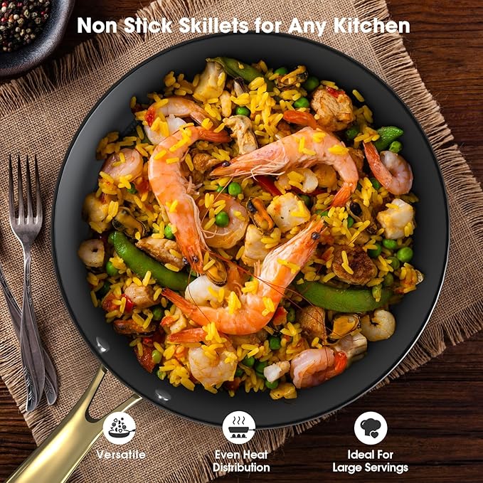 imarku Cast Iron Skillets, 12 Inch Cast Iron Pan, Professional Non Stick Frying Pans Long Lasting Nonstick Frying Pan Nonstick Pans Stay Cool Handle Easy Clean, Unique Christmas Gifts for Women/Men