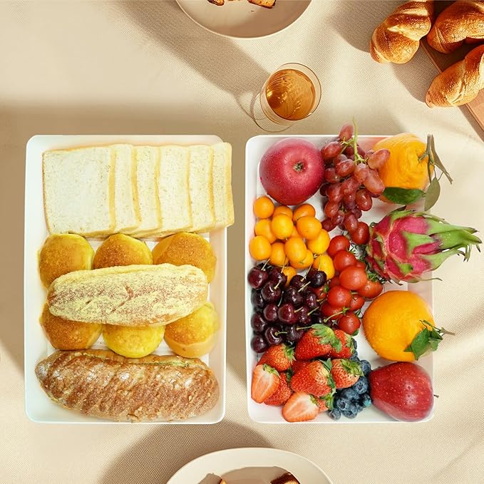 Serving Tray Platter, 5 Pcs Food Tray for Veggie Fruit Snack Dessert Cookie Cheese, Food Trays for Party Supplies Display, Plastic Platters for Serving Food, Large White Trays, BPA Free