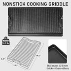 Utheer Nonstick Reversible Cast Iron Griddle 19.5"x 10.5", Ceramic Cooking Surface, Flat & Ribbed Sides, with High Sides & Grease Trap, Stovetop Griddle for Gas Grill, Charcoal, Oven & Outdoor BBQ