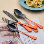 20-Piece Black Silverware Set 18/0 Stainless Steel Silverware Set Orange Handle Cutlery Set Service for 4 Dinner Knives Forks Spoons Set Flatware Set Finish Dishwasher Safe