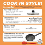 Eggssentials 2 IN 1 Egg Poacher Pan & Large Frying Pan - Poached Egg Maker, Granite Egg Poacher with 6 Cups - Egg Pan - 10 Inch Frying Pan Nonstick Omelette Pan