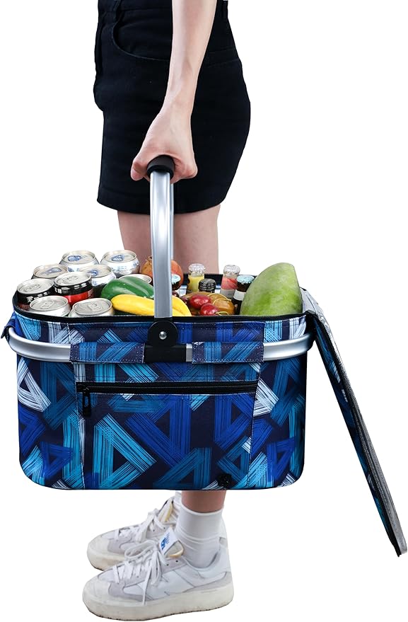 ALLCAMP Insulated Cooler Bag Portable Collapsible Picnic Basket Cooler with Sewn in Frame (Medium Triangle Pattern)