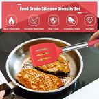 E-far 14 Pieces Silicone Cooking Utensils Set, Kitchen Utensils Set with Holder, Spatula, Ladle, Spoon, Tong, Slotted Turner for Nonstick Cookware, 446°F Heat Resistant & Stainless Steel Handle, Red