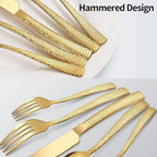 40-Piece Silverware Set, Gold Hammered Stainless Steel Flatware Sets for 8, Food-Grade Tableware Set, Including Fork Knife Spoon Set, Durable Home Kitchen Cutlery Sets, Dishwasher Safe, RX357