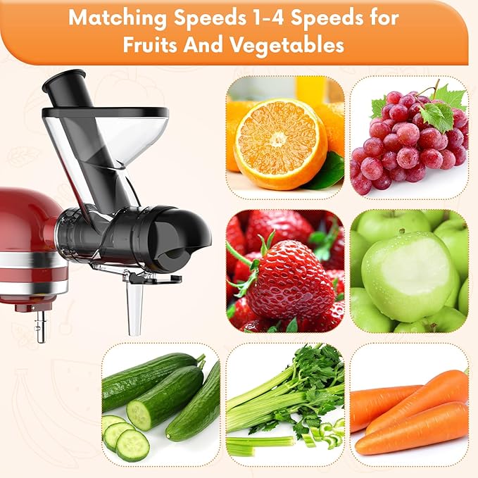 Masticating Juicer Attachment for KitchenAid Stand Mixer, Cold Pressed Juicer Machine, Slow Masticating Juicer Attachment with Dual Feed Chute and Pusher by FGREEBLE