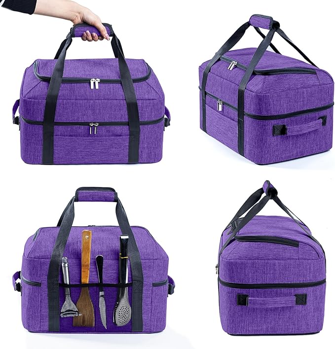 BAGSPRITE Double-Layer Slow Cooker Carrying Bag for 6-8 Quart CrockPot and Hamlton Beach Slow Cooker, Travel Bag with Lid Fastener for Crock-pot, Portable Carrier Case Slow Cooker Bag