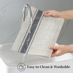 Leetaltree Khaki-Blue Placemats, Heat Resistant Non-Slip Place mats for Dining Table, Washable Durable PVC Vinyl Woven Table Mats (Set of 12)