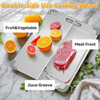 100% Pure Titanium Cutting Board with Grooves, Update Double Side Titanium Chopping Board, Silicone Anti-slip Stainless Cutting Boards for Kitchen 12 * 18 IN, Grey
