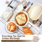 Sourdough Starter Kit with Jar – Complete Sourdough Bread Baking Supplies for Beginners, Includes 2 Silicone Proofing Baskets Baking Mat Sour Dough Kit - White