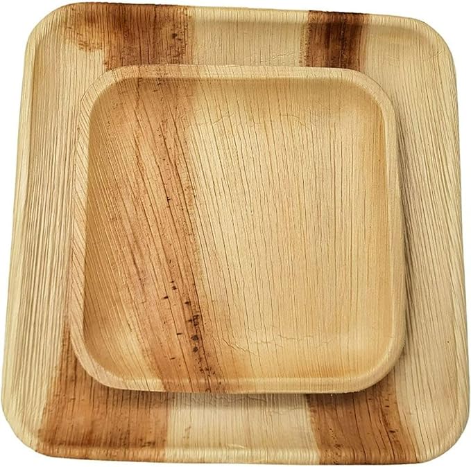 Dtocs Palm Leaf Plates (50) - 10 Inch Square Dinner (25), 7" Dessert (25) | Bamboo Plates Disposable Look Dinnerware Set | Sturdy, Compostable Alternative to Paper, Plastic Party Pack
