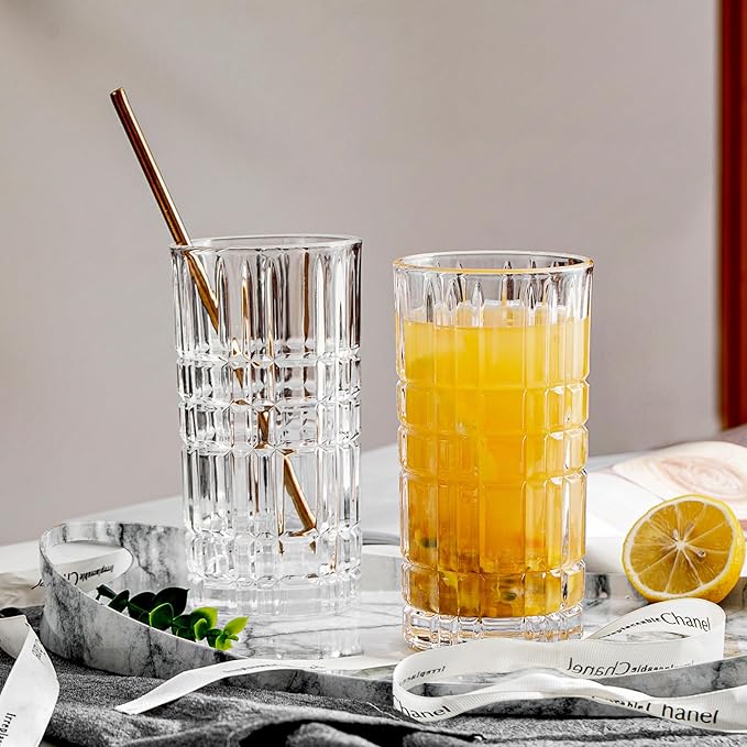 Highball Glasses Set of 6, Tall Beverage Glasses Collins for Water, Juice, Cocktails, Beer, Soda, Wine (14 OZ)