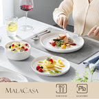MALACASA Plates and Bowls Sets, 18 Pieces Porcelain Dinnerware Sets Dishware Sets Chip Resistant Ceramic Dish Set Dining Dinner Ware Service for 6, White, Series LUNA