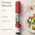 Ultrean Electric Pepper Grinder, Rechargeable Salt and Pepper Grinder with 6 Adjustable Coarseness, LED Light, One-Hand Automatic Operation, Crimson Red
