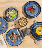 TheTerra Ceramic Dinnerware Sets for 6, 18 Pieces Porcelain Lightweight Speckled Plates and Bowls Sets, Scratch Resistant Dish Set, Oven & Microwave & Dishwasher Safe, Starry Blue