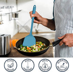 E-far Silicone Cooking Utensils Set, 25 Piece Kitchen Utensils with Holder, Non Toxic Kitchen Tools Spatula, Turner, Spoon, Ladle for Nonstick Cookware, Heat Resistant & Dishwasher Safe - Blue