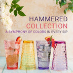 Hammered Plastic Drinking Tumbler, Dishwasher-Safe Premium Quality Water Glasses, BPA-Free Reusable Mixed Colors Assorted Stackable Cups, 22 oz Set of 6