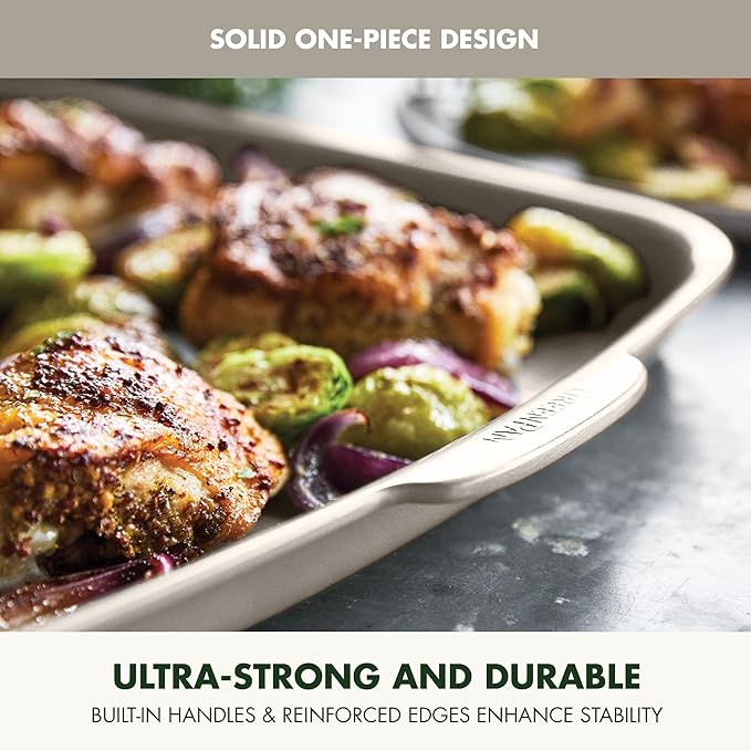 GreenPan Premiere Ovenware Healthy Ceramic Nonstick 4 Piece Bakeware Set, PFAS-Free, Rectangular, Square, Quarter, Half Sheet Baking Pans, Warp-Free, Oven & Broiler Safe 600F, Dishwasher Safe, Taupe