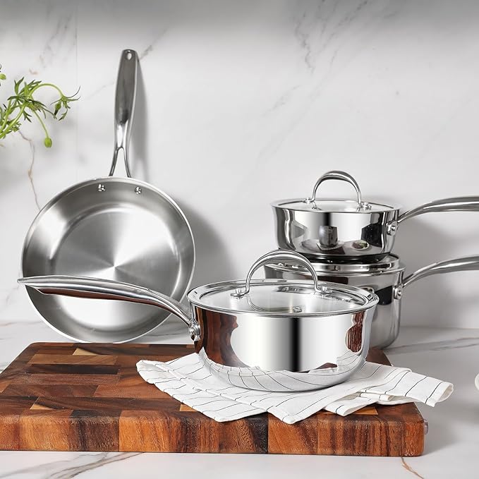 KEAWELL K3 Premium 2-Quart Tri-Ply Stainless Steel Saucepan with Lid, Induction & Oven Safe up to 600°F, Even Heating, Professional Cookware for All Stovetops (2-Qt)