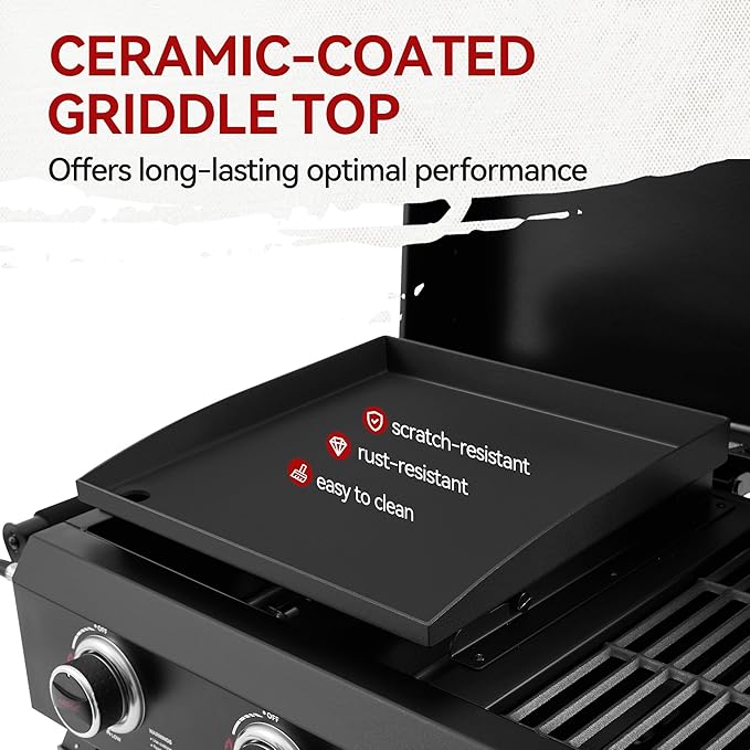 Royal Gourmet GD4002TP 4 Burner Propane Gas Grill and Griddle Combo with Hood, 2-in-1 Portable Grill Griddle Combo with 40,000 BTUs Output for Camping, Tailgating, Backyard, Black