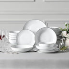 MALACASA 24-Piece Gourmet Porcelain Dinnerware Sets, Modern White with Black Rim Round Dish Set for 6 - Premium Serving Plates and Bowls Sets for Dessert, Salad, Soup, Pasta - Series AMELIA