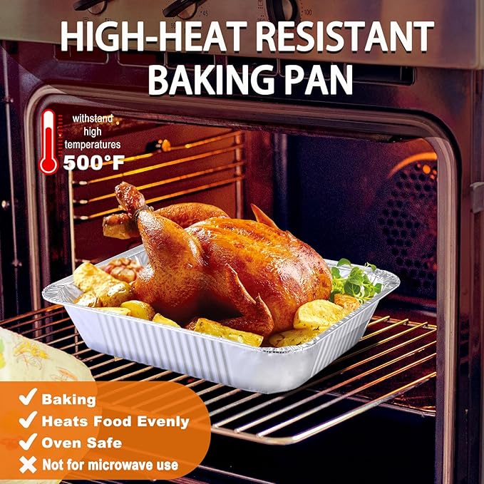 Aluminum Foil Pans 9x13 Disposable – 30 Pack Half Size Aluminum Foil Heavy Duty deep Steam Table Pan, Tin foil Turkey Sheets Tray Chafing Grill Accessories for Cooking, Baking, Storing, Food Prepping