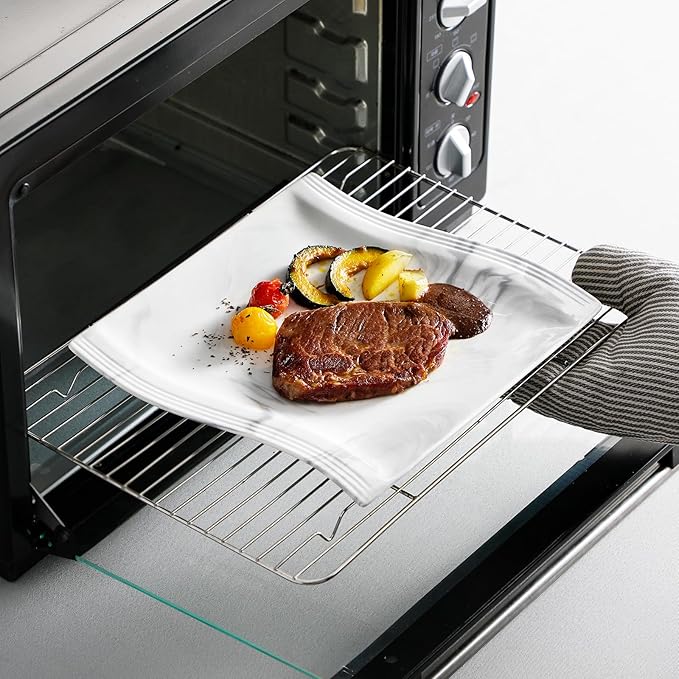 MALACASA Square Dinnerware Sets, 26-Piece Marble Grey Plates and Bowls Sets, Porcelain Dinner Set Microwave Safe, Kitchen Dinnerware Plates Set, Dishes and Bowls, Dish Set for 6, Series Flora