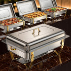 Gold Chafing Dishes for Buffet (9QT, 4 Pack) - Easy Assembly, Food-Grade Stainless Steel Chafers for Catering w/Rolled Edge Design, Foldable Frame, for Party, Banquet (Full Size Food Pan)