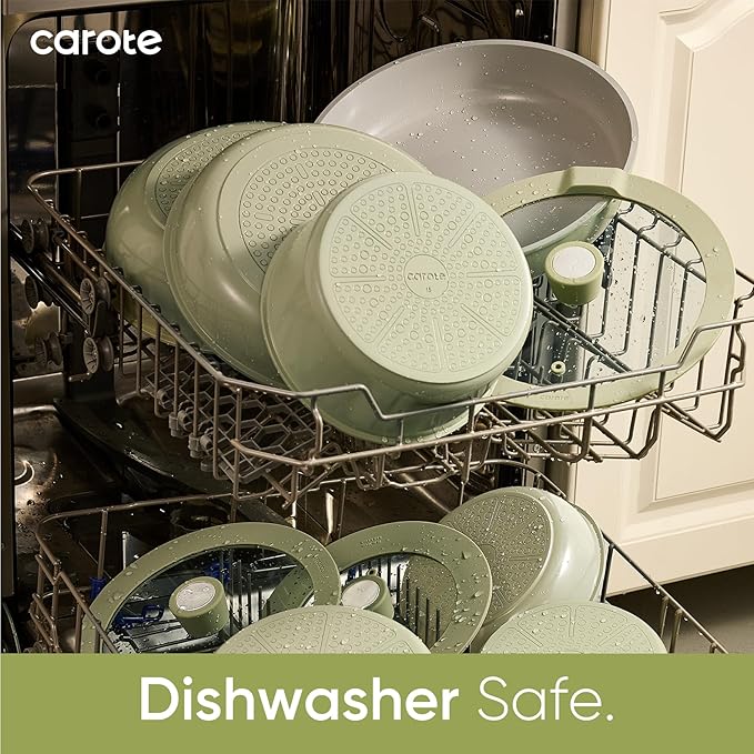 CAROTE 27pcs Ceramic Cookware Set Nonstick, Pots and Pans Set Non Stick, Non Toxic Cookware Detachable Handles, Dishwasher/Oven Safe, RV/Camping Cookware, Pan and Pot with Kitchen Utensils, Green