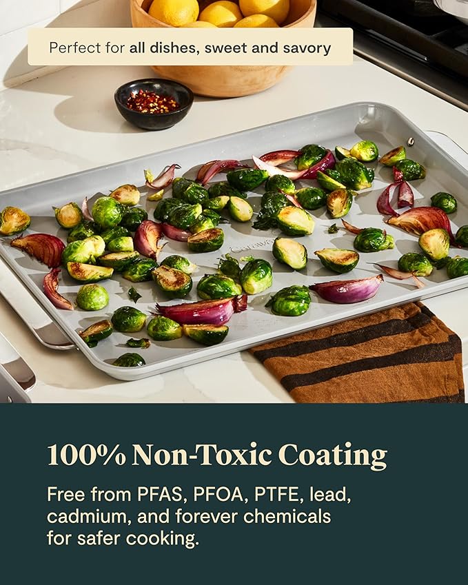 Caraway Non-Stick Ceramic Baking Sheet - Naturally Slick Ceramic Coating - Non-Toxic, PTFE & PFOA Free - Perfect for Baking, Roasting, and More - Large (18" x 13") - Cream
