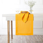 D'Moksha Homes Linen Sunflower Yellow Table Runner 120 Inches Long - 100% Pure Linen Hemstitch 14 x 120 Inch Table Runner for Dining, Summer, Fall and Halloween - Classic Hemstitch