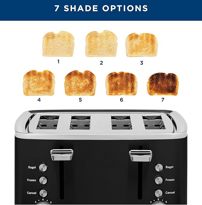 GE 4 Slice Toaster | Extra Wide Slots for Bagels, Breads, Waffles & More | 7 Shade Options | Countertop Kitchen Essentials | 1500 watt, Black