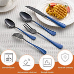 20 Piece Black Blue 18/0 Flatware Utensil Set for 4, Include Dinner Knife,Dinner Forks,Dinner Spoons,Salad Forks,Teaspoons,Silverware Set for 4, Dishwasher Safe