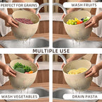 Metal Colander with Wood Handle and Stable Base, Powder Coated Steel Kitchen Strainer Basket for Draining Pasta, Vegetable and fruit (3quart,Sandyellow)
