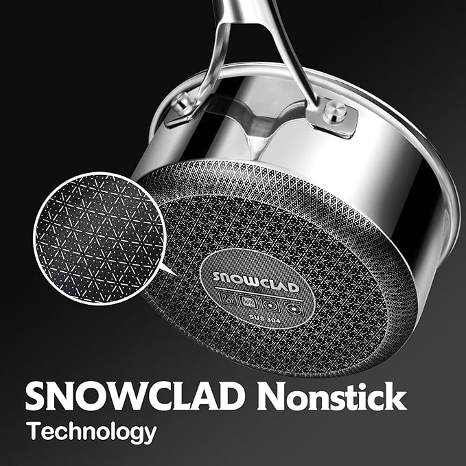 Sauce pan with lid,2.5 Quart Hybrid Nonstick Sauce pans set, Stainless Steel cookware,non stick Pots PFOA Free,Works on Induction,Ceramic and Gas Cooktops