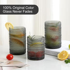 Vintage Hobnail Drinking Glasses Set of 8,Grey 12 oz & 15oz Highball Glass Cups, Kitchen Drinkware Glassware,Embossed Water Tumbler,for Beer,Cocktail,Whiskey,Juice and Various Mixed Drinks