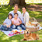 Wicker Picnic Basket with Removable White Lace Liner - 15x11.5x7 Inch Outdoor Picnic Hamper, Foldable Handles & Lockable Lid, Portable Picnic Tote Basket for 4 Person