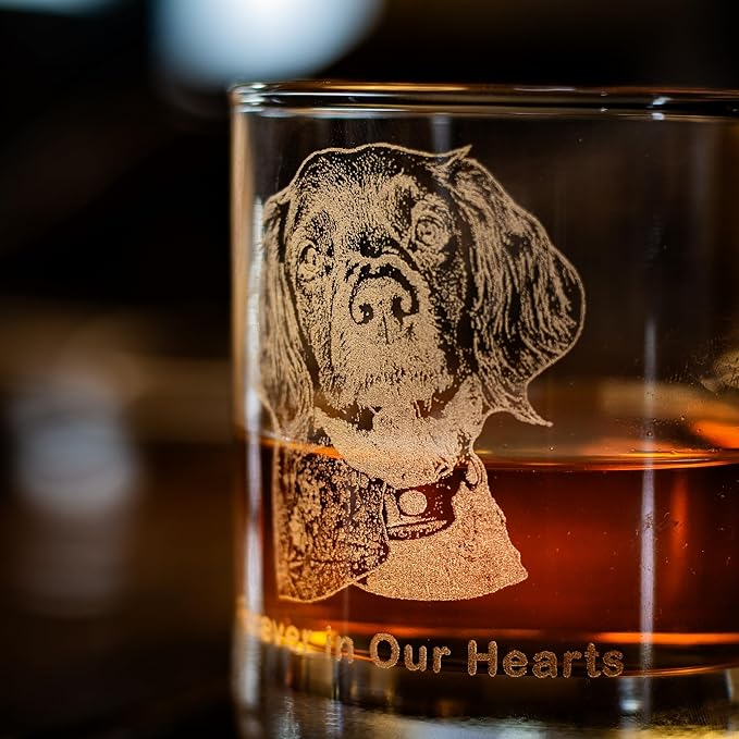 Personalized Dog Whiskey Glass - Engraved Pet Portrait Bourbon Glass - Christmas, Birthday Gifts for Men, Dog Dad - Pet Memorial Gifts, Pet Loss Gifts