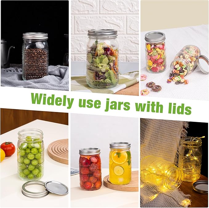 Mason Jars 32 Oz with Lids Wide Mouth 4 Pack, Glass Jars Canning Jars Large for Centerpieces Pickling Storage Food Meal Prep Salad Jam