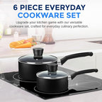 SereneLife 6-Piece Pots and Pans Set – Nonstick Cookware, Black Coating, Heat-Resistant, Dishwasher safe, Includes Fry Pans, Saucepans with Lids, Color Black